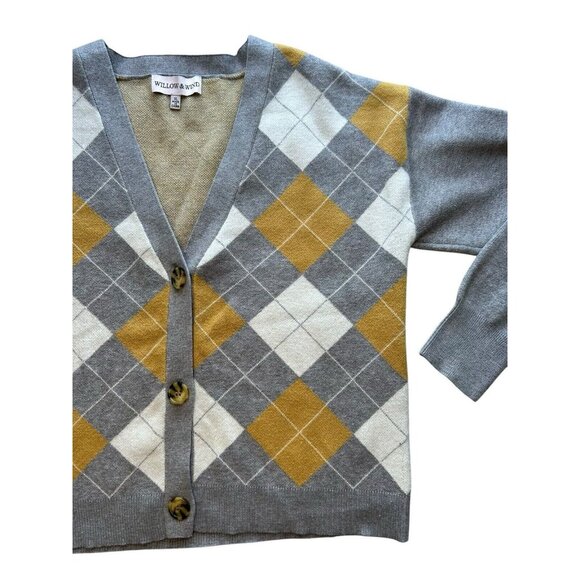 Willow & Wind Argyle Sweater Women’s XL 1X Gray Yellow Cardigan Academia Preppy - Picture 4 of 8